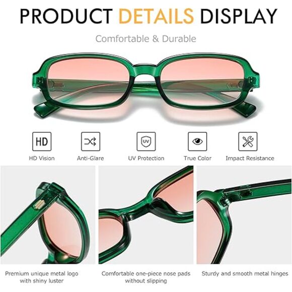 Trendy Retro 90s Small Square Rectangle Sunglasses for Women UV400 Protection - Picture 2 of 5